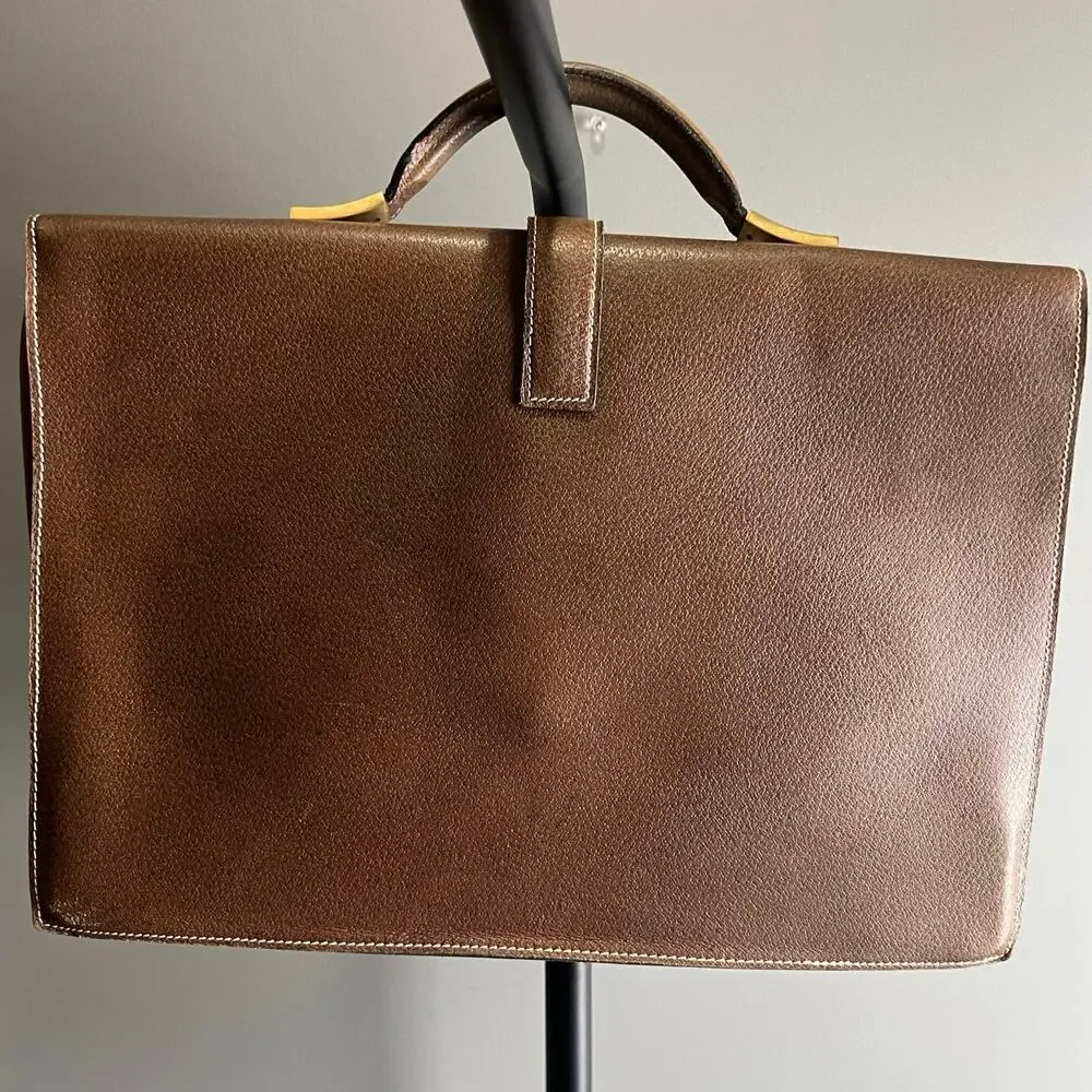 LEDERER Brown Contrast Stitch Leather Briefcase